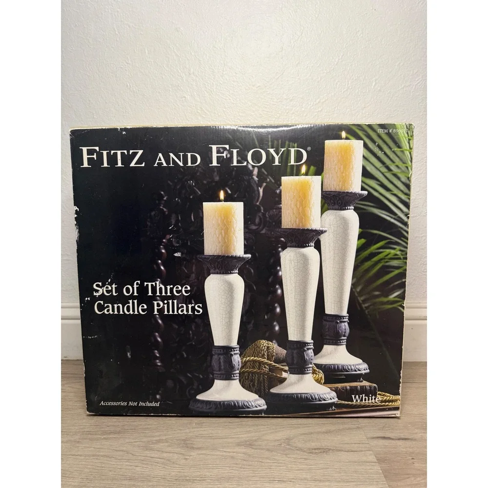 Fitz‎ and Floyd Ceramic Candle Pillar 3 Pc Set Black White Home Decor